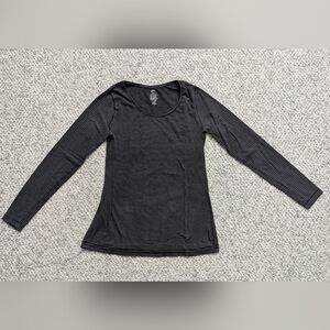 Womens (XL)Black&Gray Striped Lightweight Stretch Cotton Long Sleeve Top/Tshirt